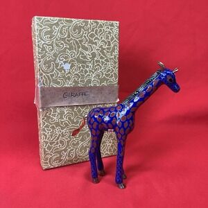 Vintage Cloisonné Giraffe / Enameled Brass‎ / Purple & Red Figurine / Flaw